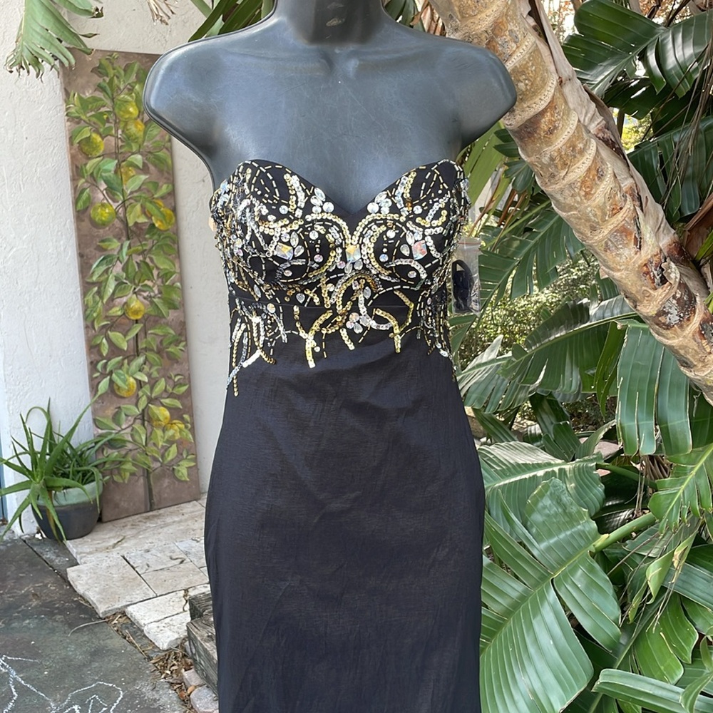 deb strapless sequin maxi dress with mermaid Trumpet shape, and train